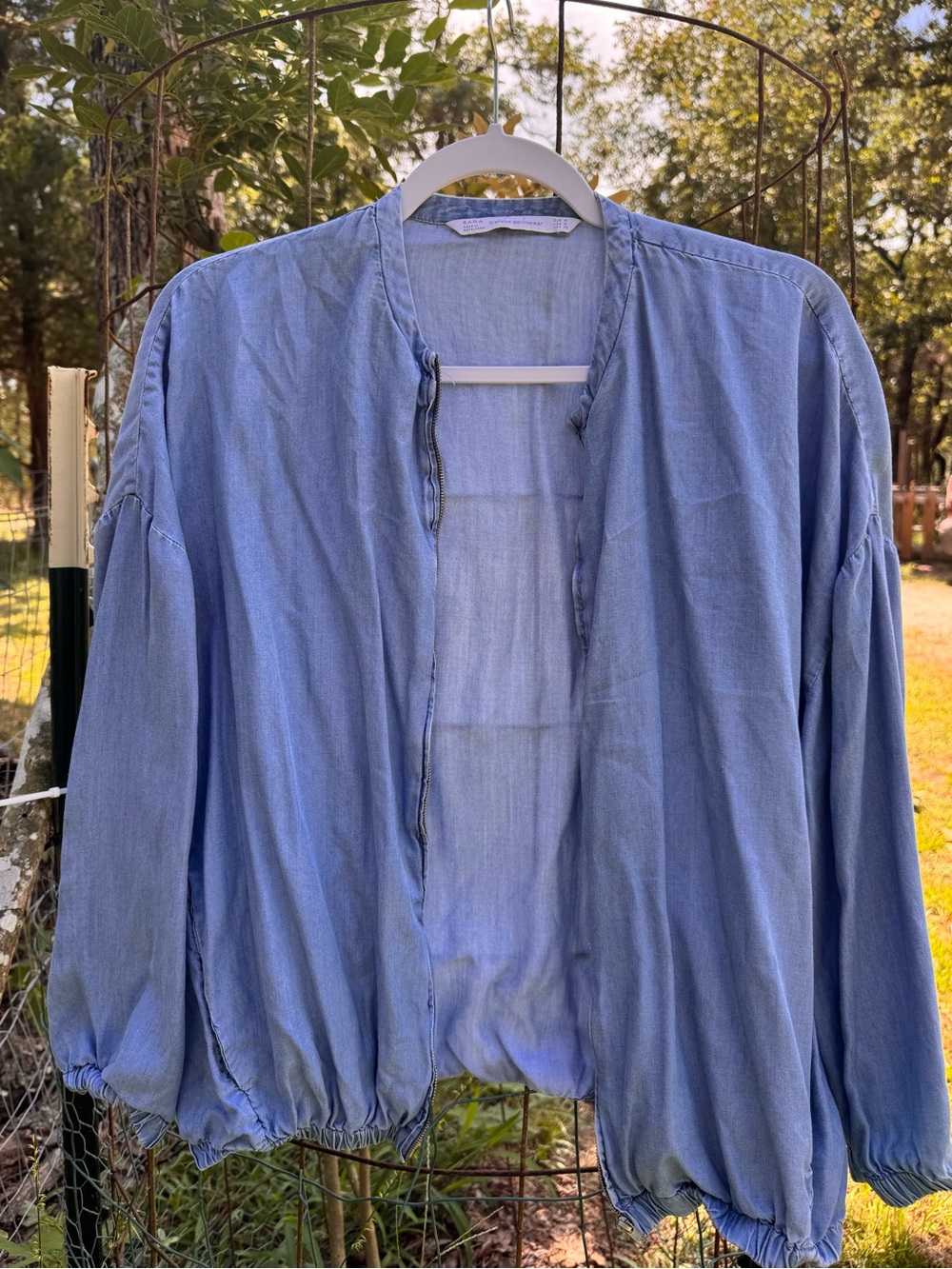 Zara Light Blue Open Front Bomber Jacket